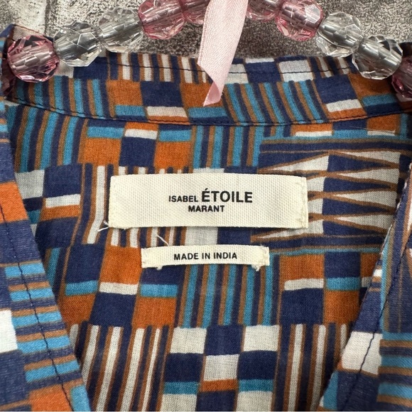 Isabel Marant Etoile Nahla Printed Blouse geometric button down shirt top blue - Picture 4 of 12